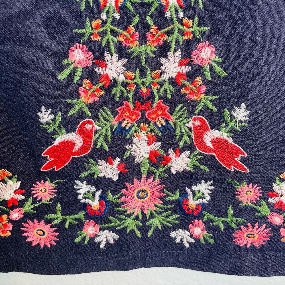 Altard State Blue Linen Cotton Floral Bird Embroidered Boho Mini Skirt | Large - Picture 2 of 6